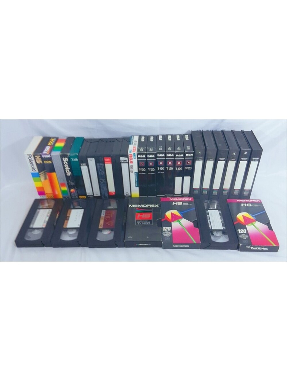 VHS Blank Tapes Mixed Brands T-120 Lot of 31 VHS w/ 6 Hard Shells 17 Box Sleeves